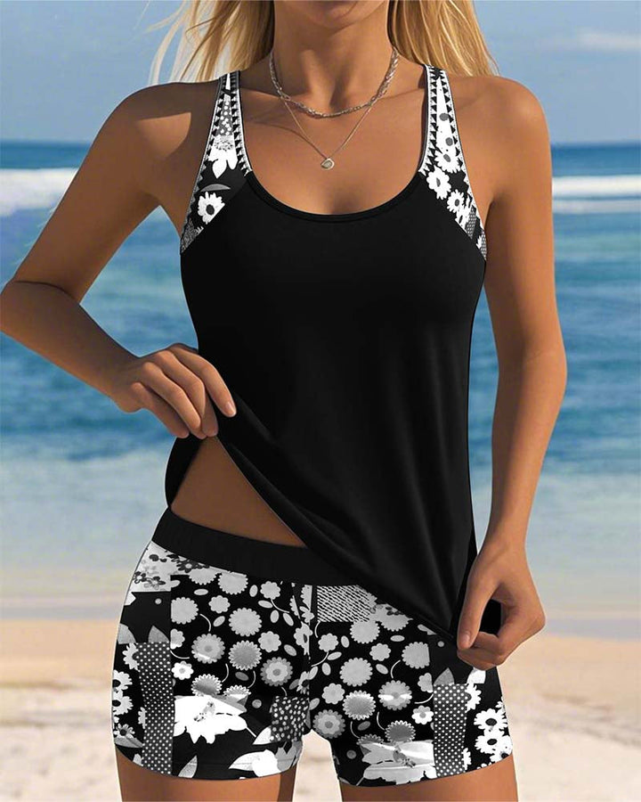 Colette | Swimsuit Tank Top with Printed Boxer Briefs