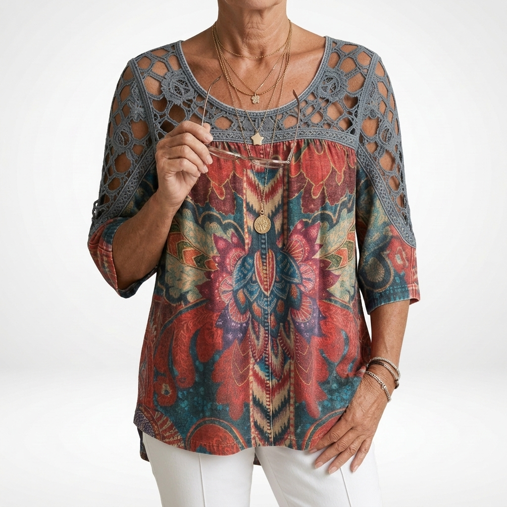 Zénaïde™ — Bluză cu imprimeu etnic boho, feminitate naturală