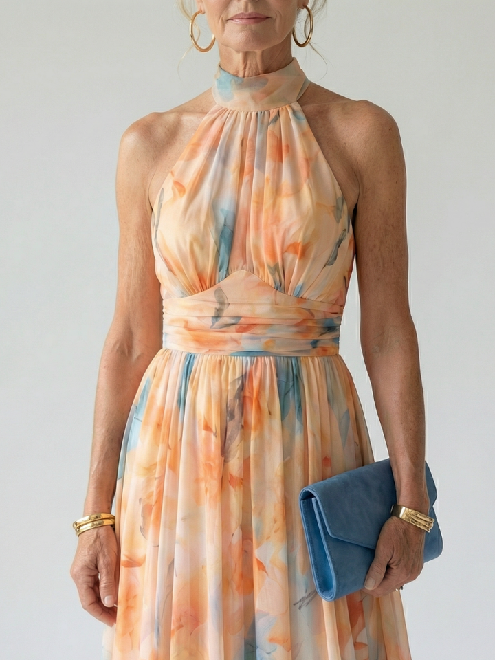 Elin | Rochie midi cu imprimeu halter moale
