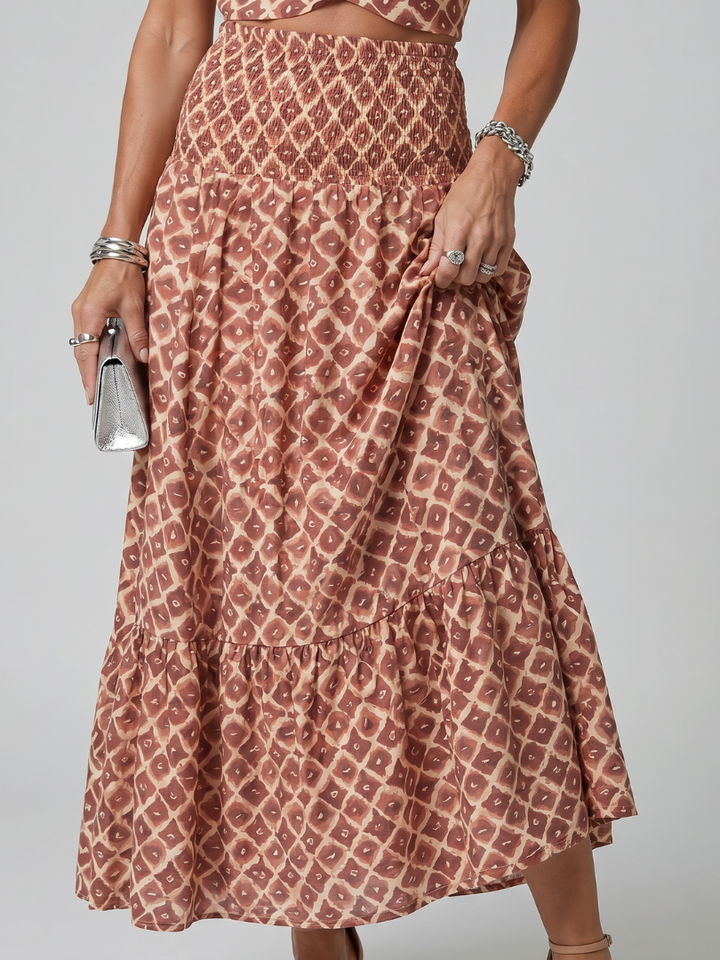 Amira | Rochie midi cu imprimeu geometric și decupaj
