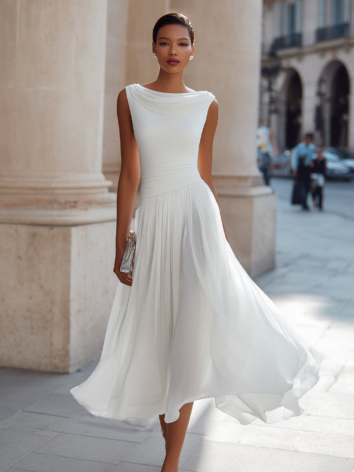 Aria™ — Rochie midi plisată fără mâneci cu guler drapat