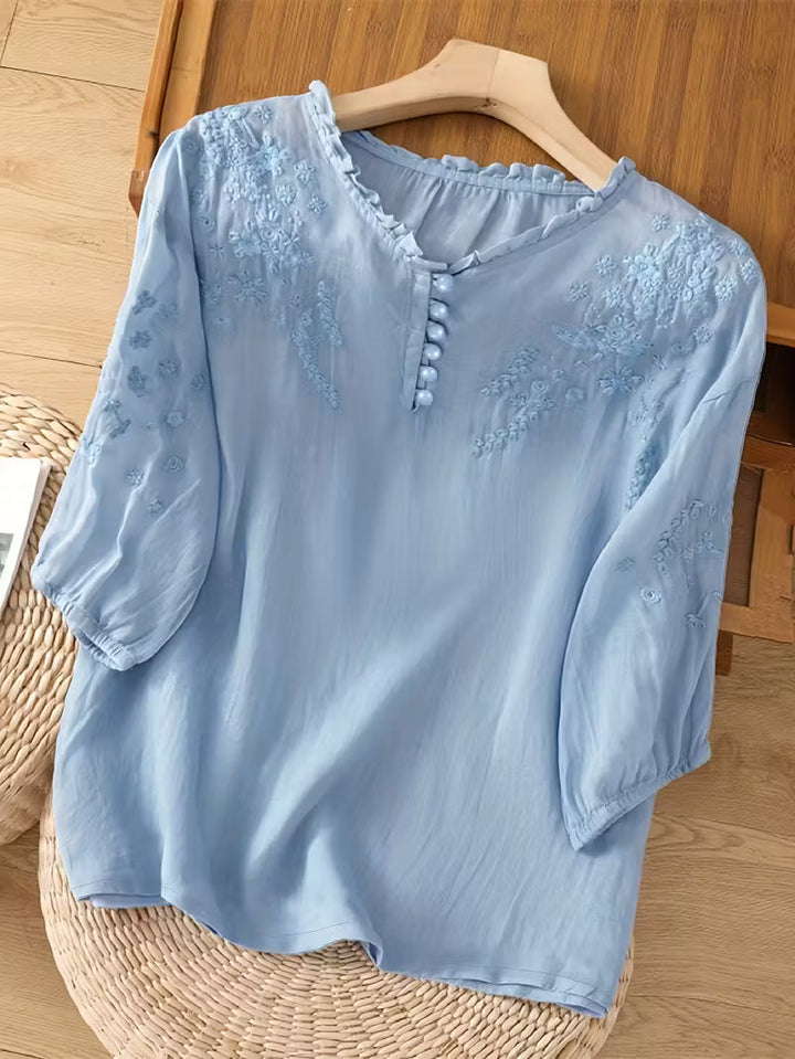 Éléna™ — Bluză elegantă brodată din amestec de in