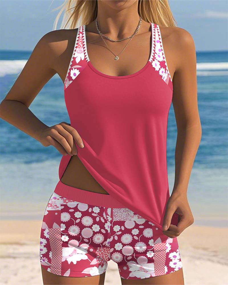 Colette | Swimsuit Tank Top with Printed Boxer Briefs