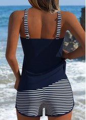 Modlily™ — Costum de baie tip tankini cu dungi, talie medie și efect de acoperire a burții