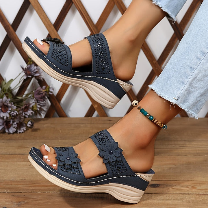 Suzanne™ — Sandale cu pană confortabile cu imprimeu floral