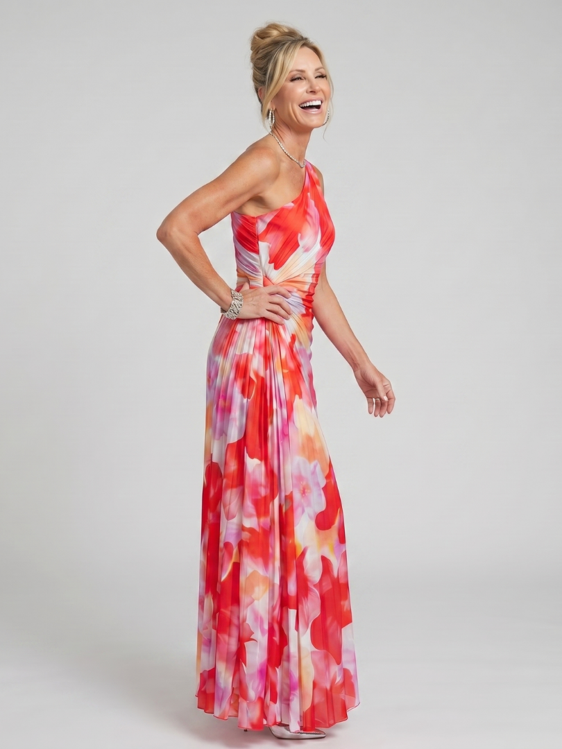 Taya | Rochie midi plisată cu un singur umăr