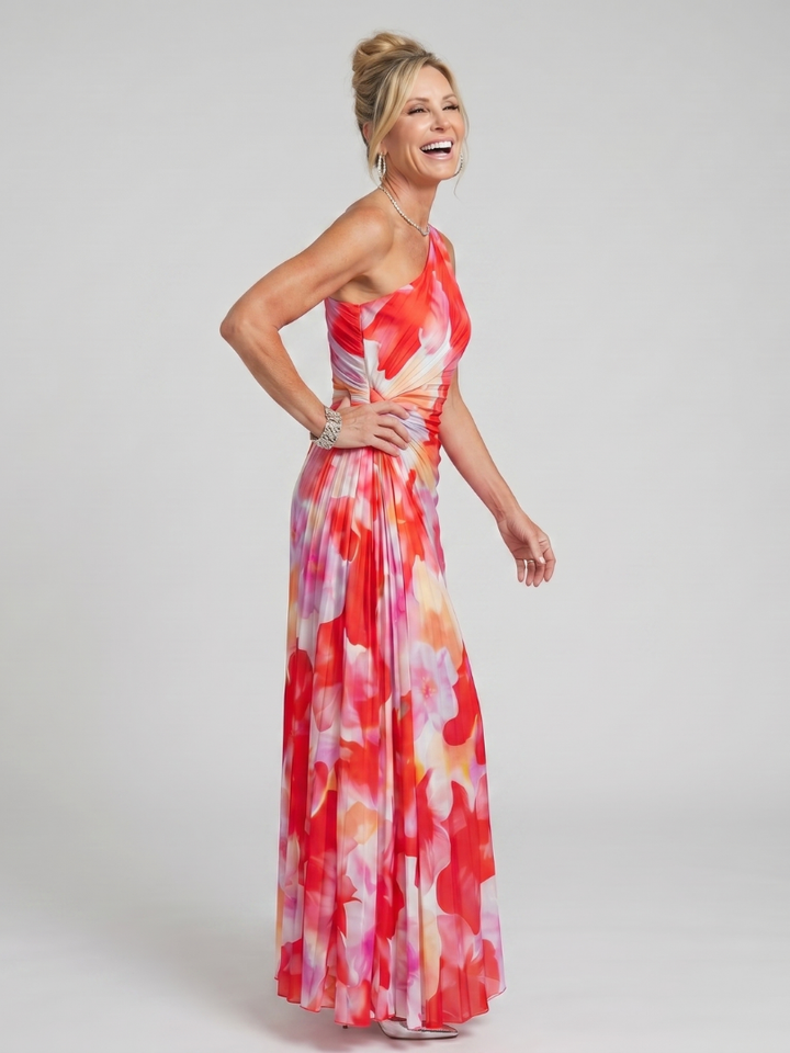 Taya | Rochie midi plisată cu un singur umăr
