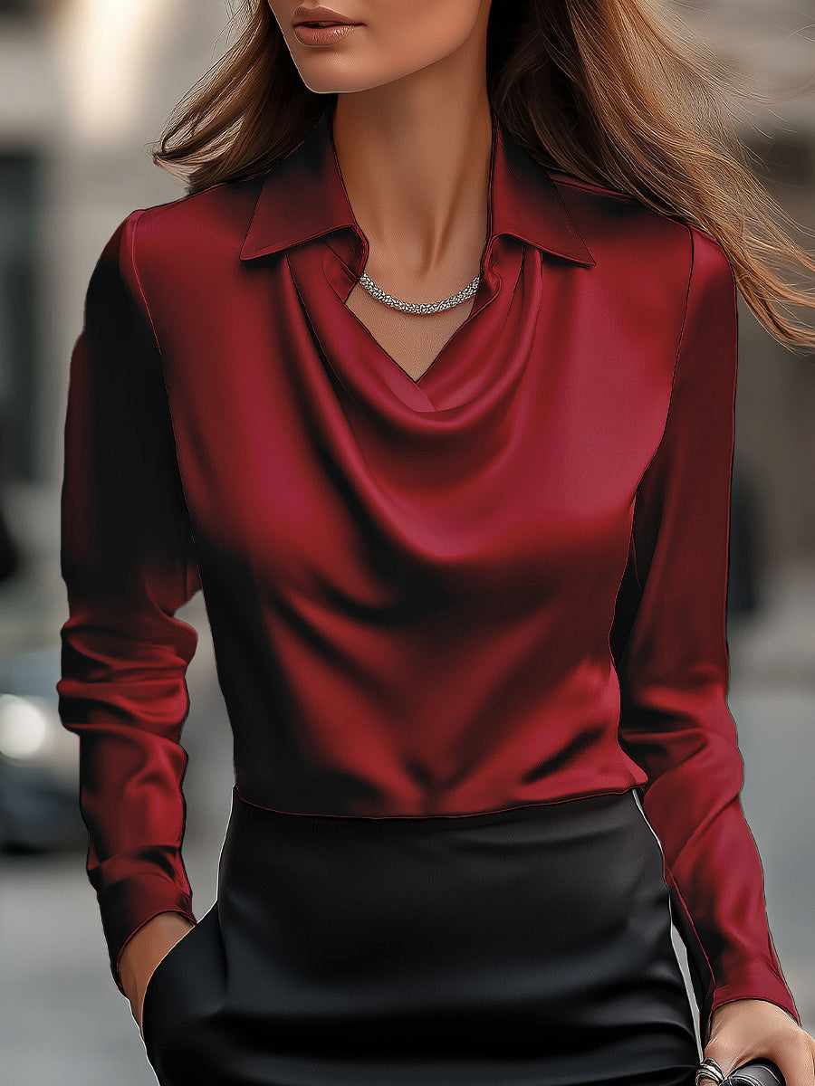 Élodine™ — Cămașă satinată elegantă cu mâneci lungi