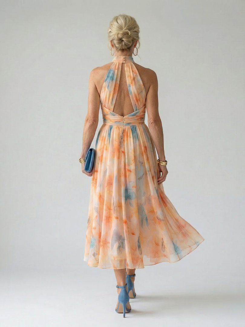 Elin | Rochie midi cu imprimeu halter moale