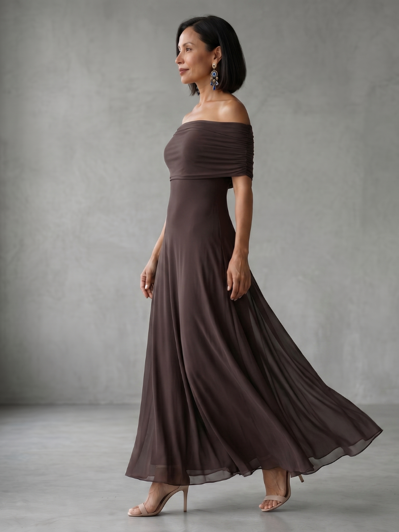 Juni | Rochie midi drapată cu umeri goi