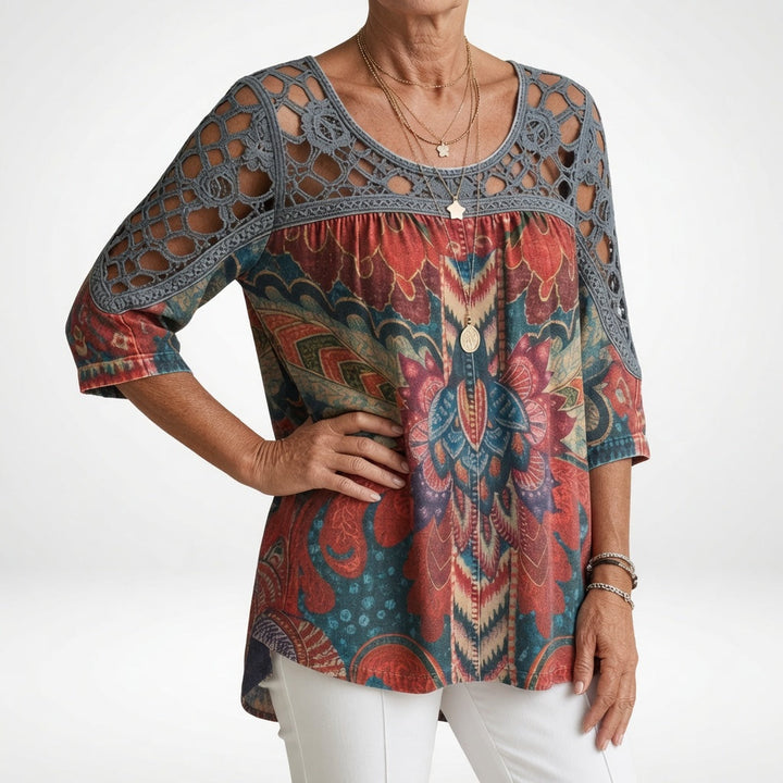 Zénaïde™ — Bluză cu imprimeu etnic boho, feminitate naturală
