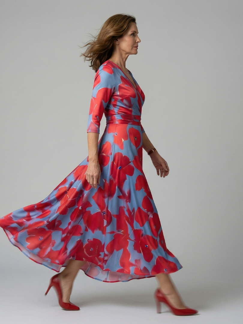 Celine | Rochie midi cu guler înfășurat