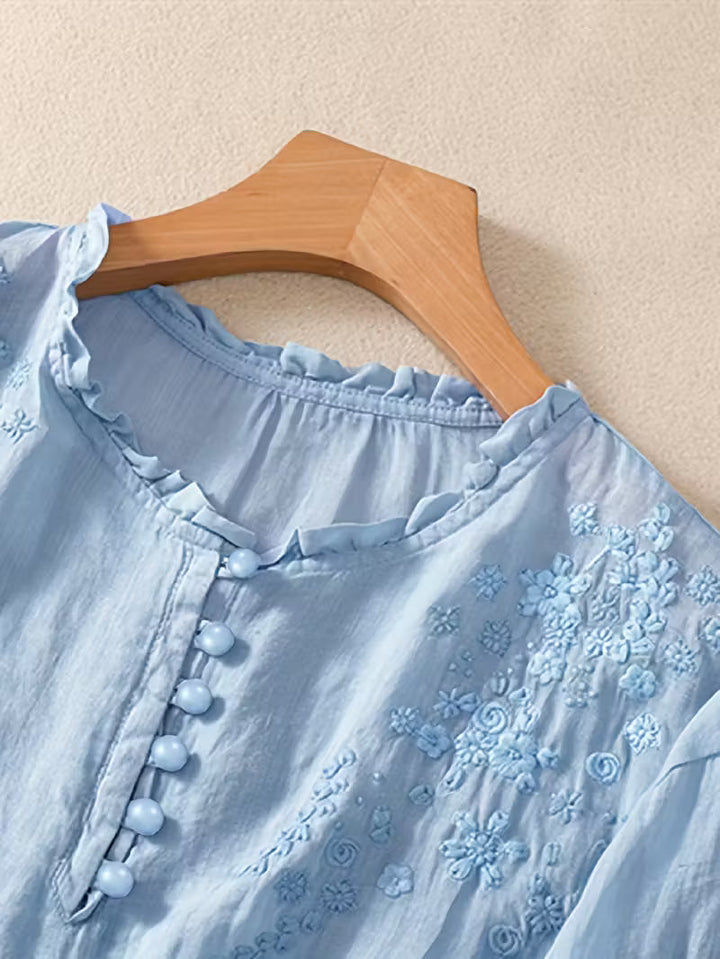 Éléna™ — Bluză elegantă brodată din amestec de in