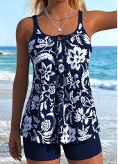 Set Tankini cu Șiret și Talie Medie, Navy