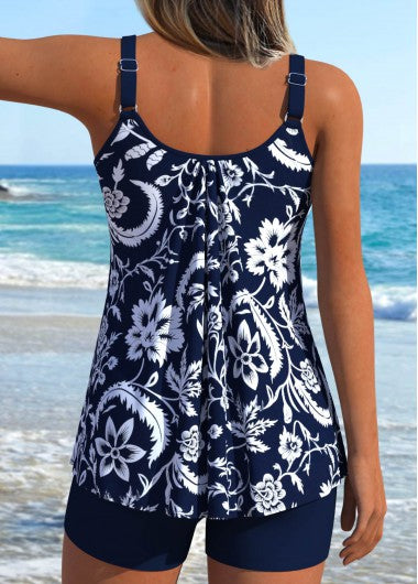 Set Tankini cu Șiret și Talie Medie, Navy