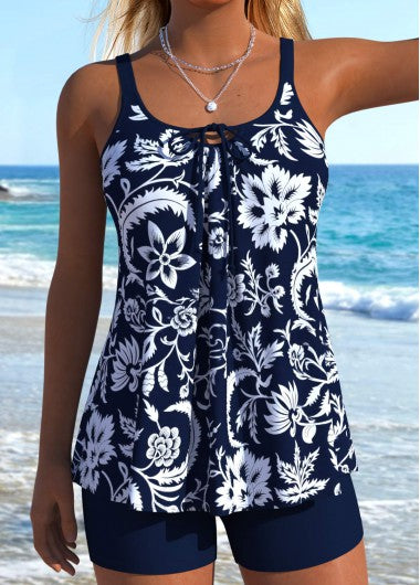 Set Tankini cu Șiret și Talie Medie, Navy