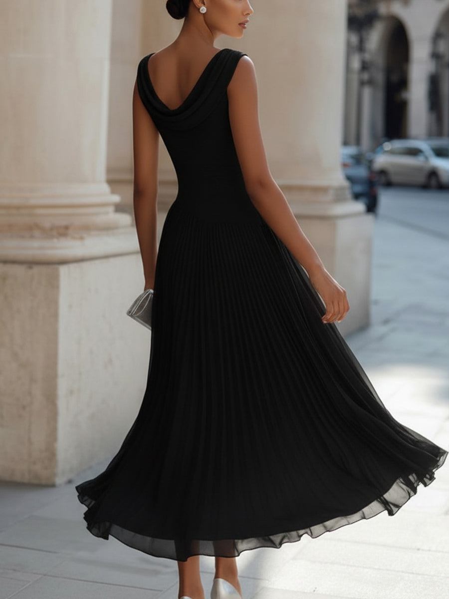 Aria™ — Rochie midi plisată fără mâneci cu guler drapat