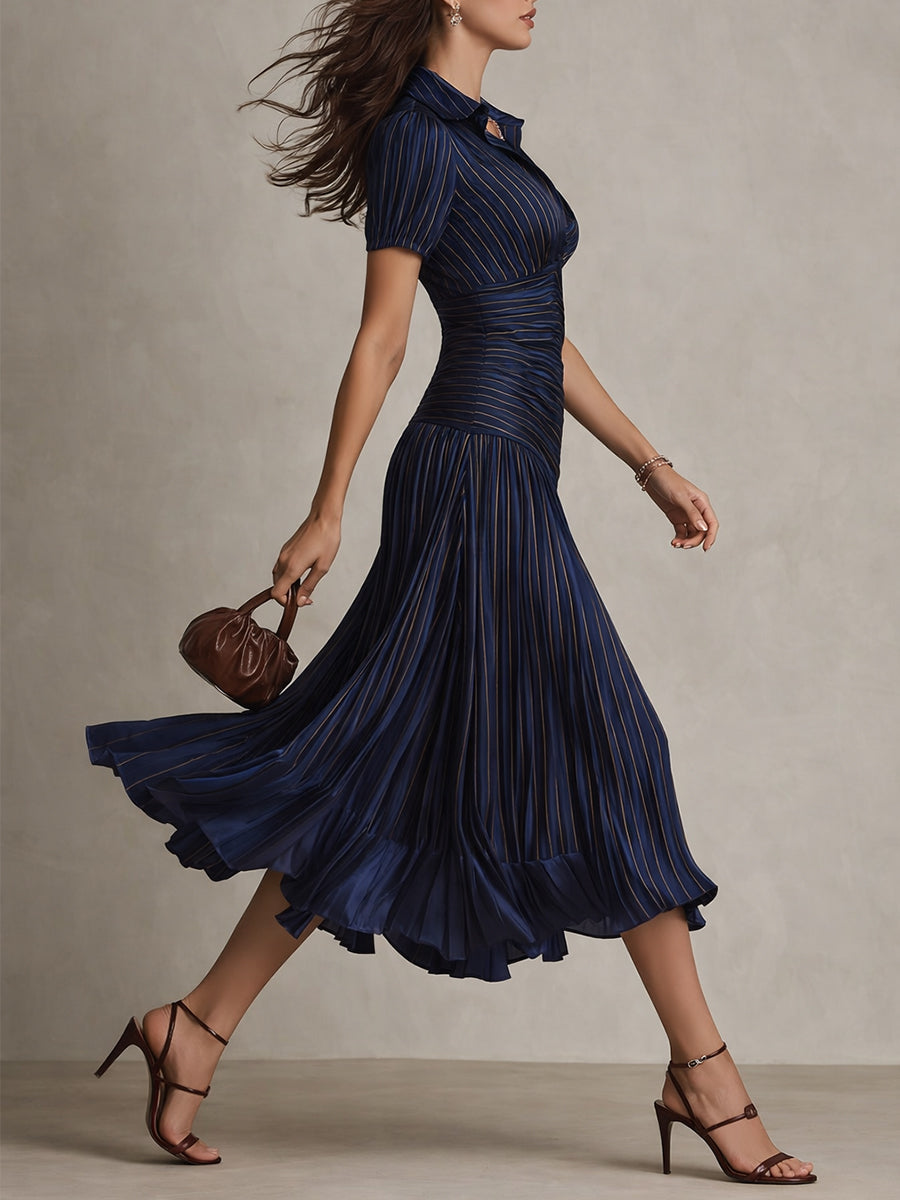 Élodine™ — Rochie midi din satin cu dungi retro