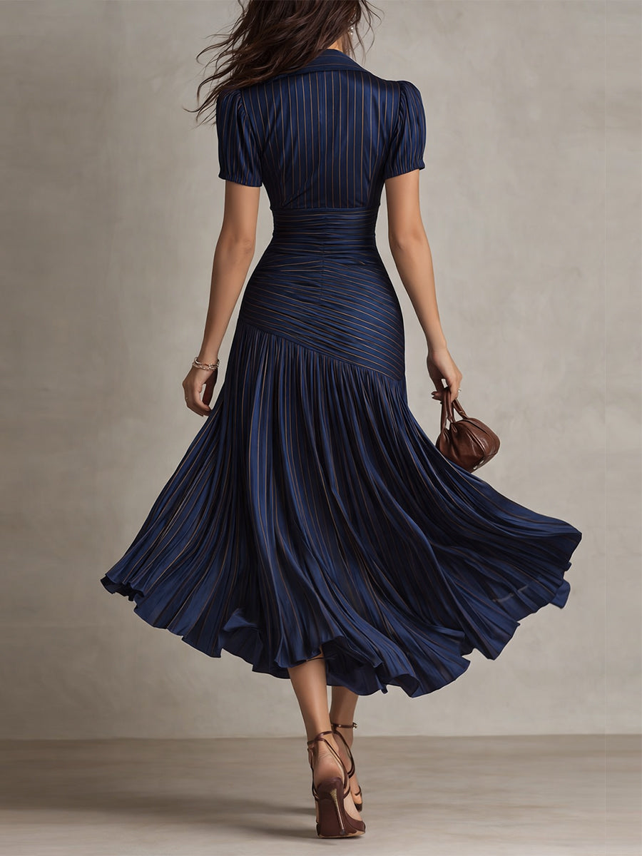 Élodine™ — Rochie midi din satin cu dungi retro
