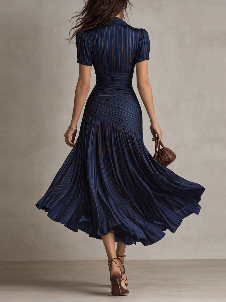 Élodine™ — Rochie midi din satin cu dungi retro