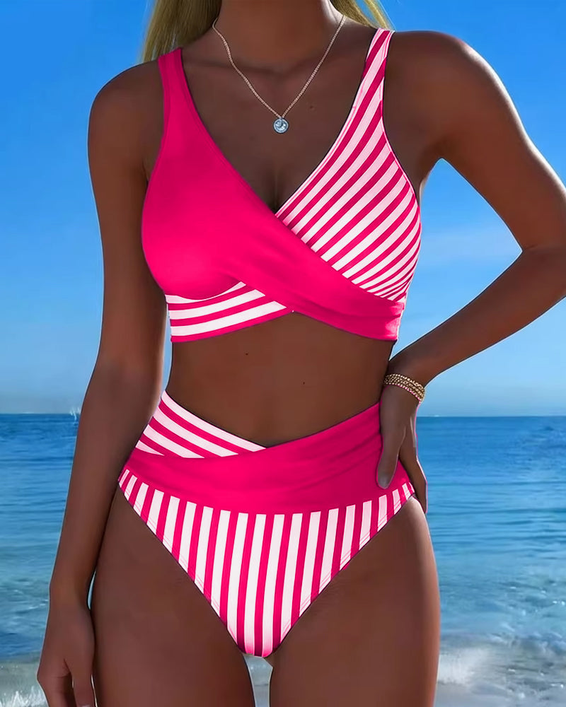Giulia™ — Bikini cu dungi și decolteu încrucișat