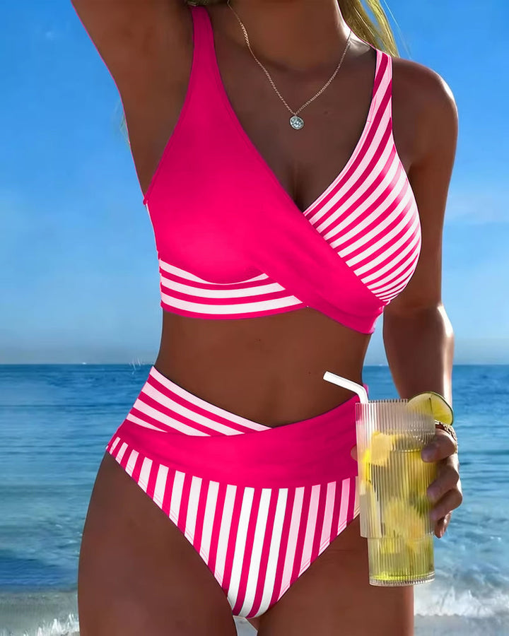 Giulia™ — Bikini cu dungi și decolteu încrucișat