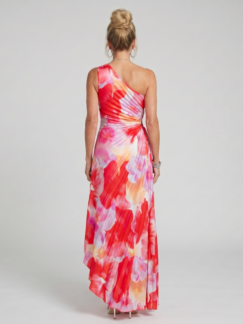 Taya | Rochie midi plisată cu un singur umăr