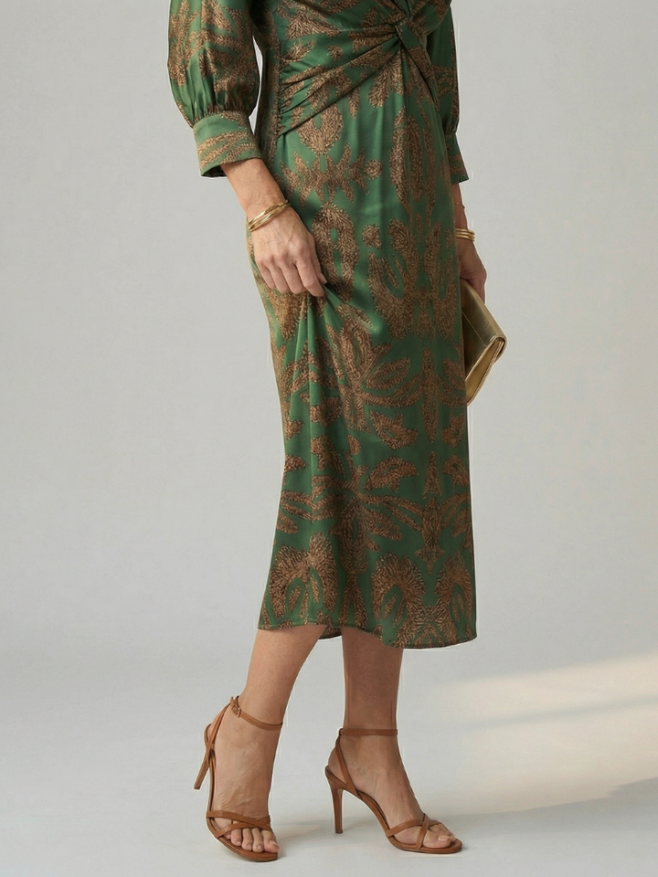 Lune | Rochie midi naturală, înfășurată