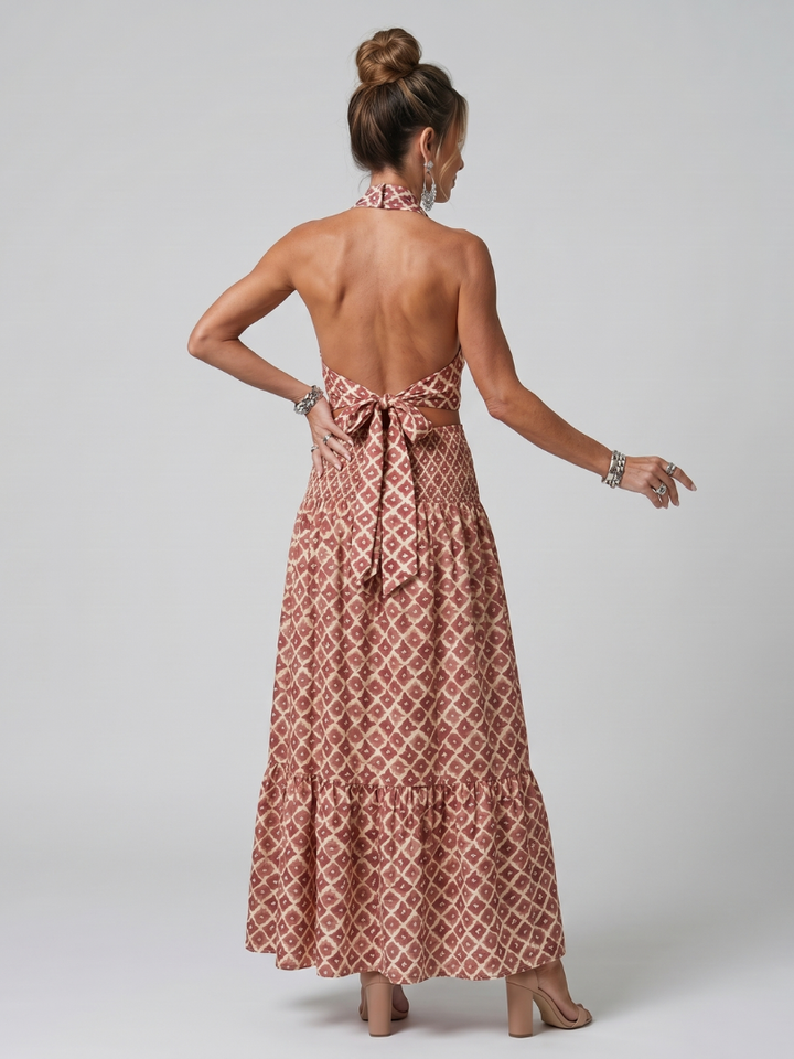 Amira | Rochie midi cu imprimeu geometric și decupaj