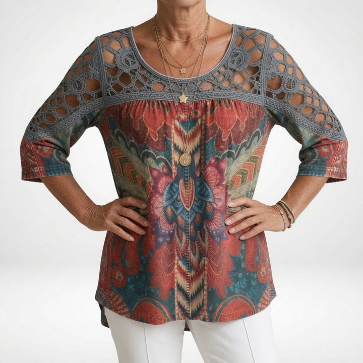 Zénaïde™ — Bluză cu imprimeu etnic boho, feminitate naturală