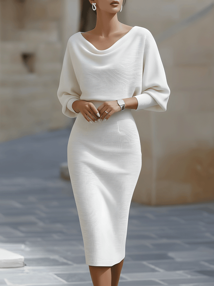 Diana™ — Rochie midi elegantă cu mâneci liliac și drapaj