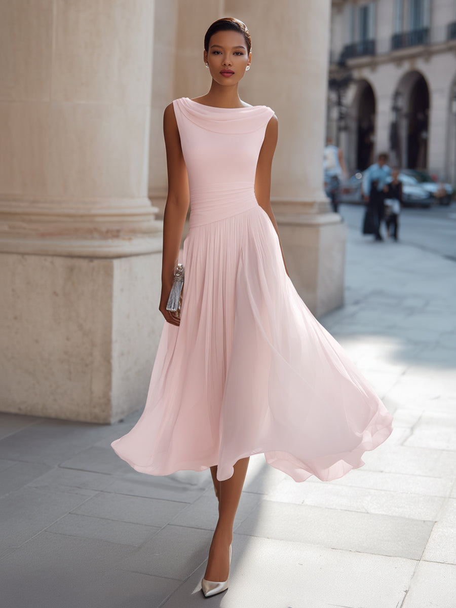 Aria™ — Rochie midi plisată fără mâneci cu guler drapat