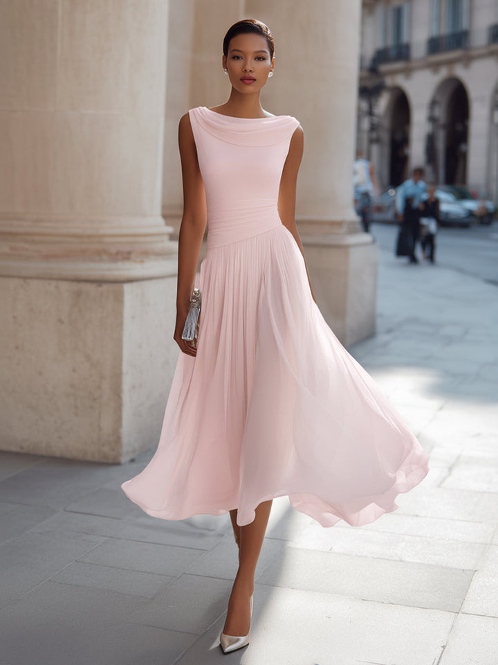 Aria™ — Rochie midi plisată fără mâneci cu guler drapat