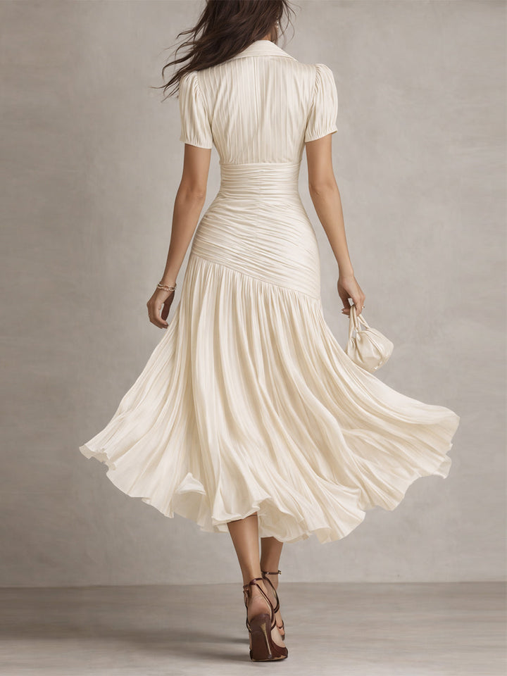 Élodine™ — Rochie midi din satin cu dungi retro