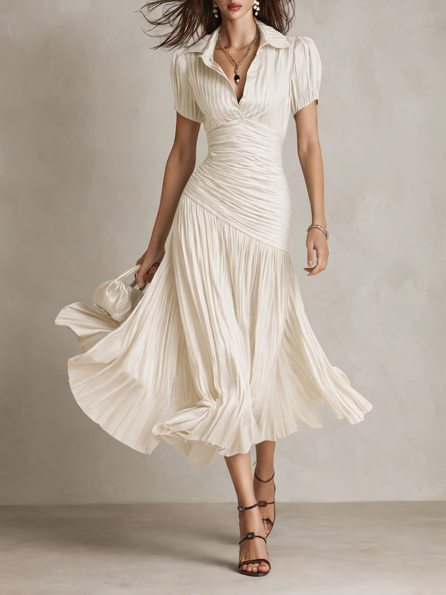 Élodine™ — Rochie midi din satin cu dungi retro