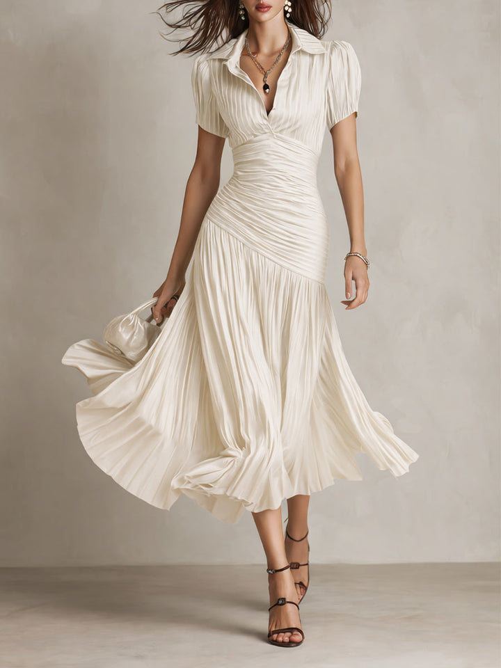 Élodine™ — Rochie midi din satin cu dungi retro