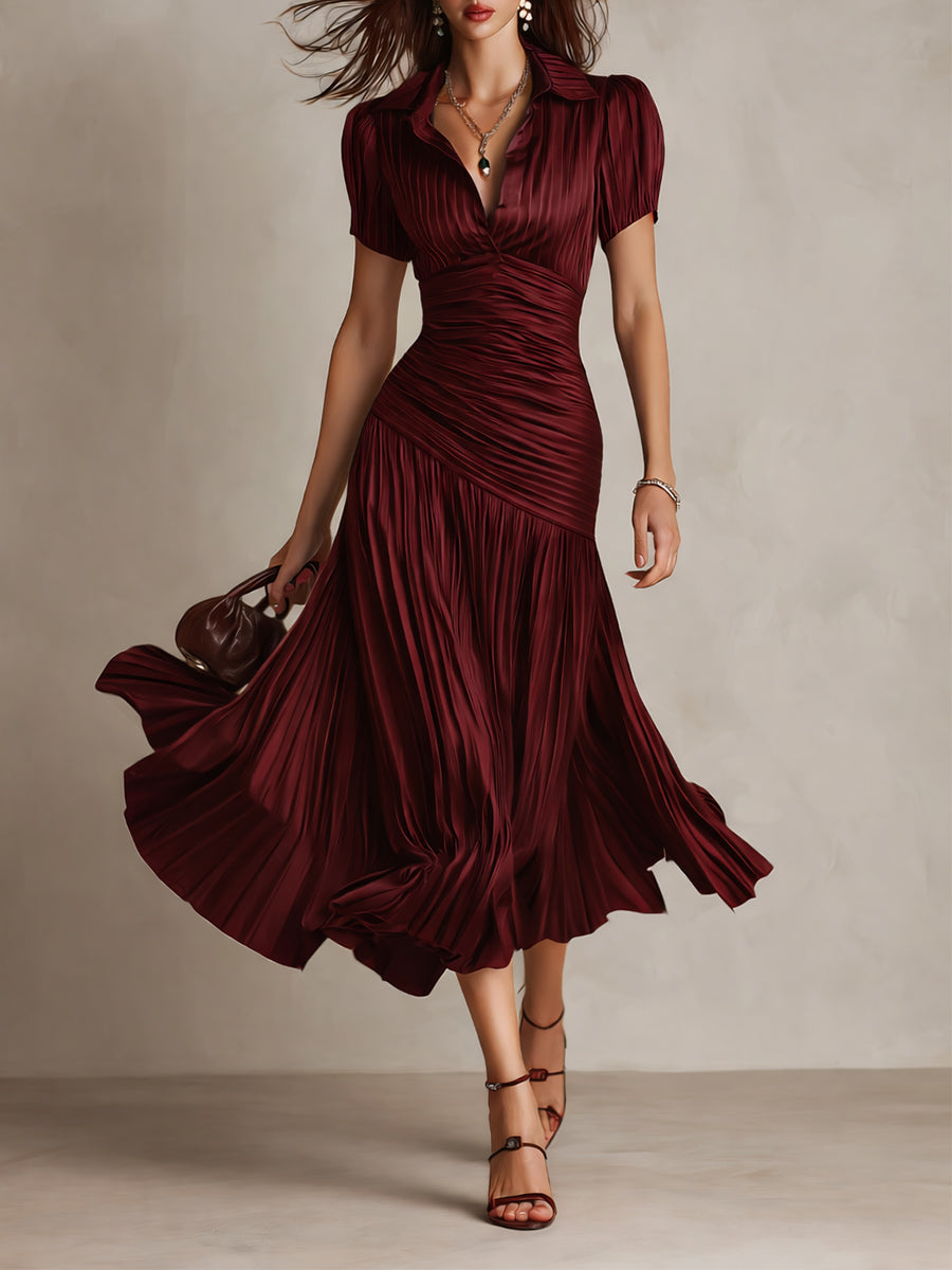 Élodine™ — Rochie midi din satin cu dungi retro