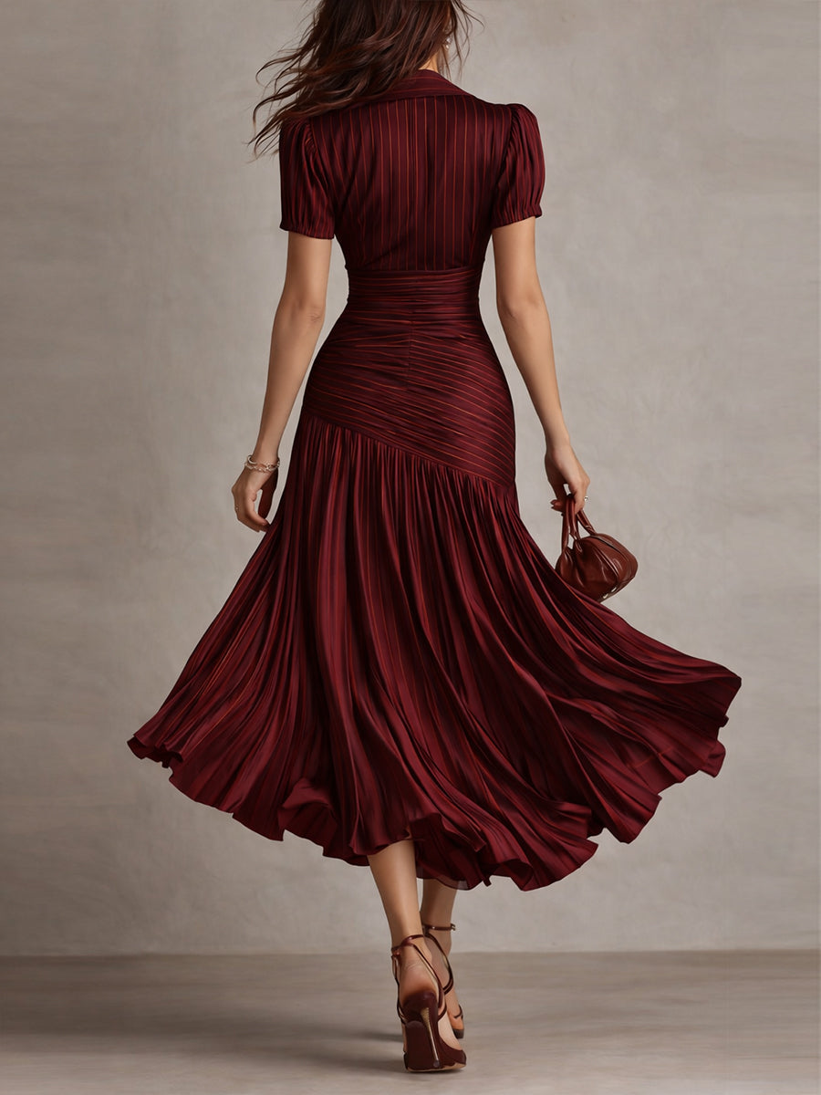 Élodine™ — Rochie midi din satin cu dungi retro