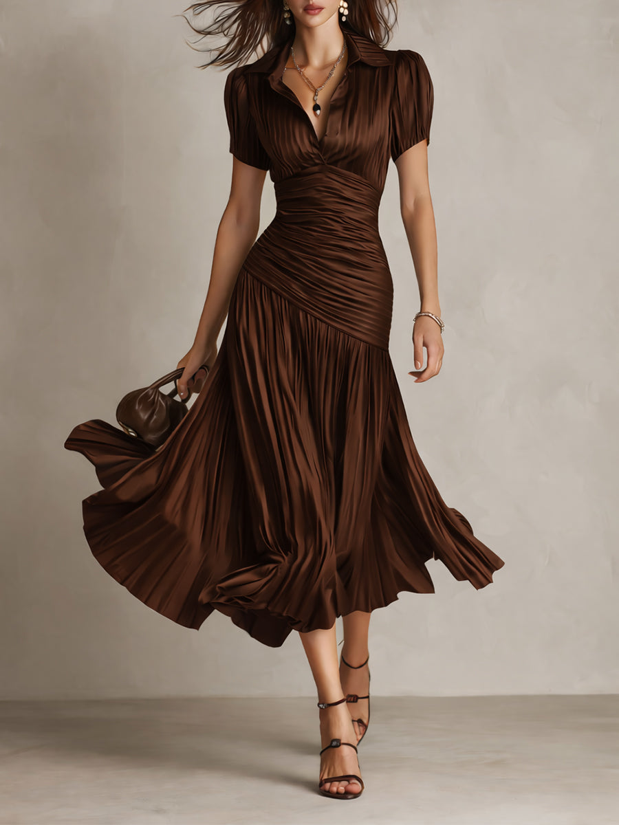 Élodine™ — Rochie midi din satin cu dungi retro