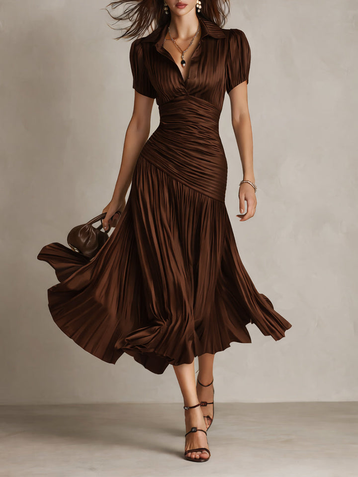Élodine™ — Rochie midi din satin cu dungi retro