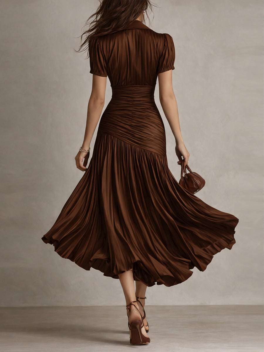 Élodine™ — Rochie midi din satin cu dungi retro
