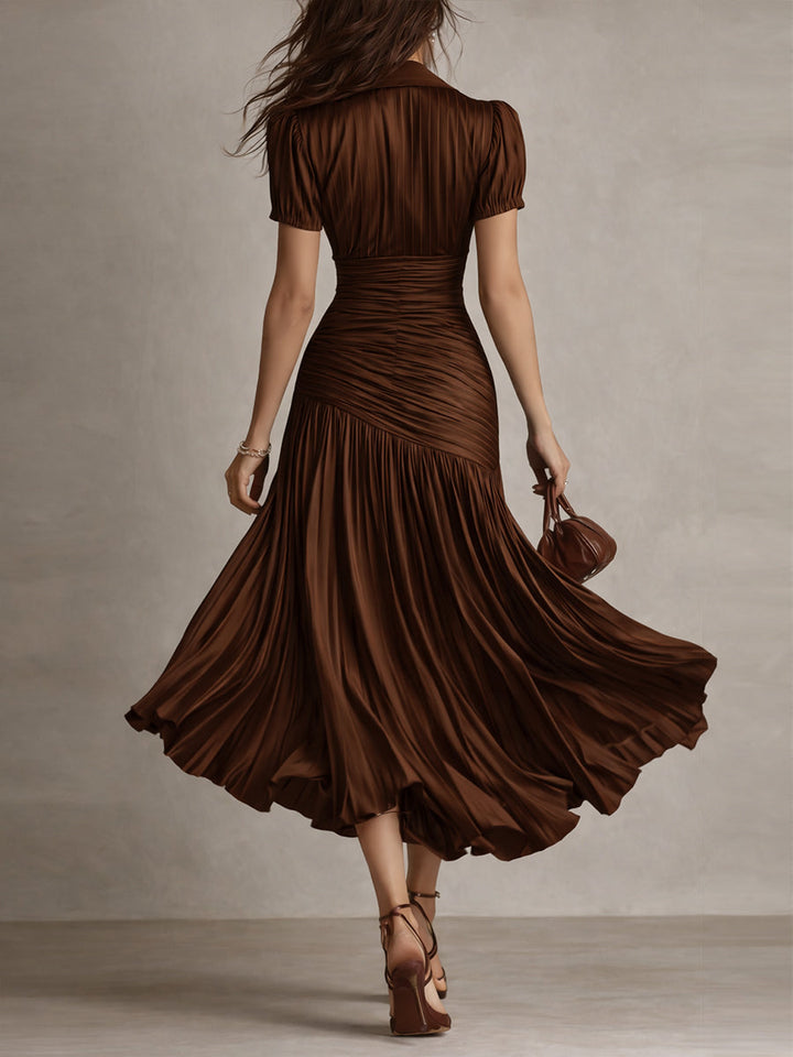Élodine™ — Rochie midi din satin cu dungi retro