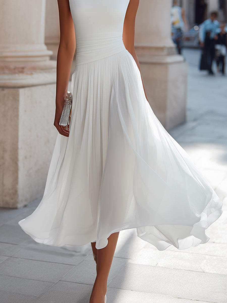 Aria™ — Rochie midi plisată fără mâneci cu guler drapat