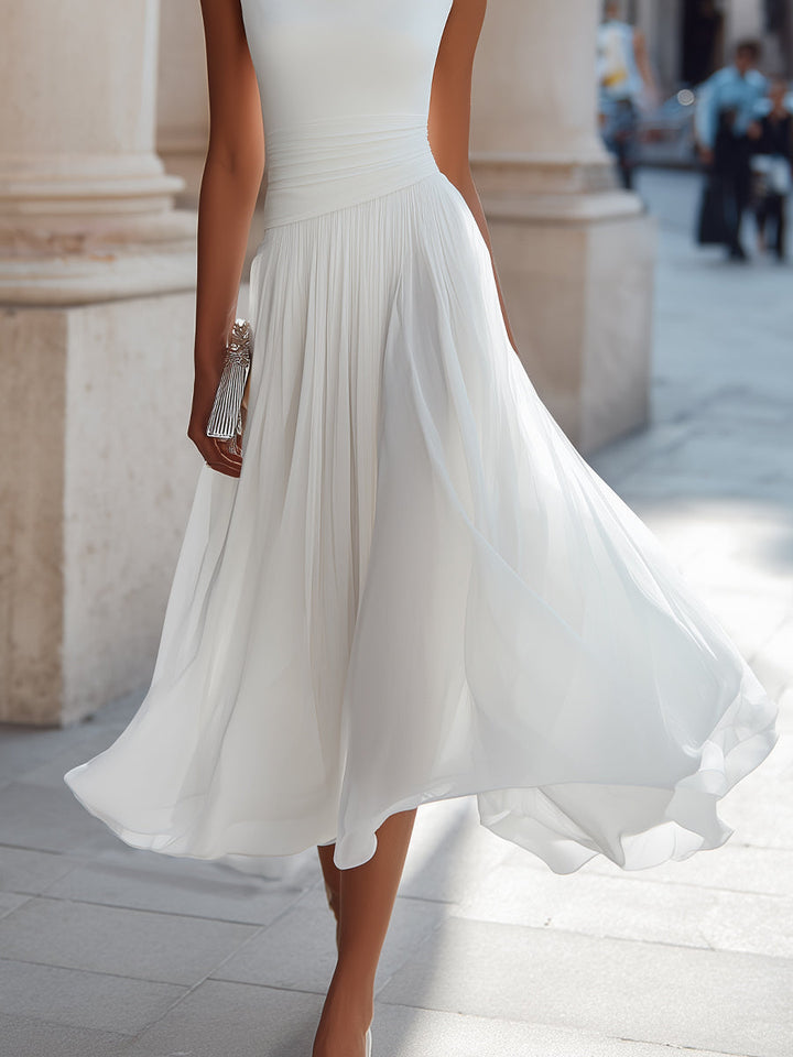 Aria™ — Rochie midi plisată fără mâneci cu guler drapat