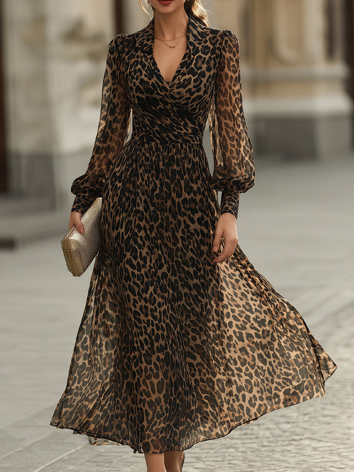 Ariadna™ — Rochie midi cu wrap și imprimeu leopard