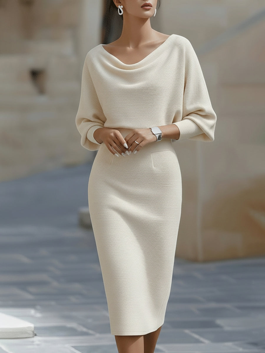 Diana™ — Rochie midi elegantă cu mâneci liliac și drapaj
