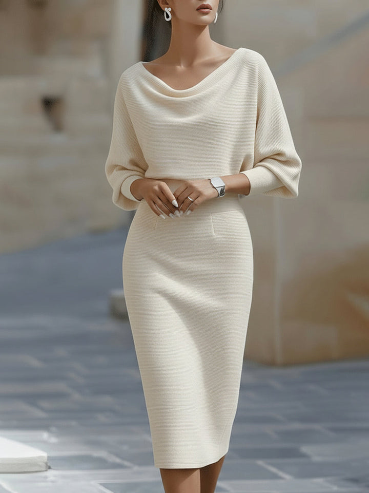 Diana™ — Rochie midi elegantă cu mâneci liliac și drapaj