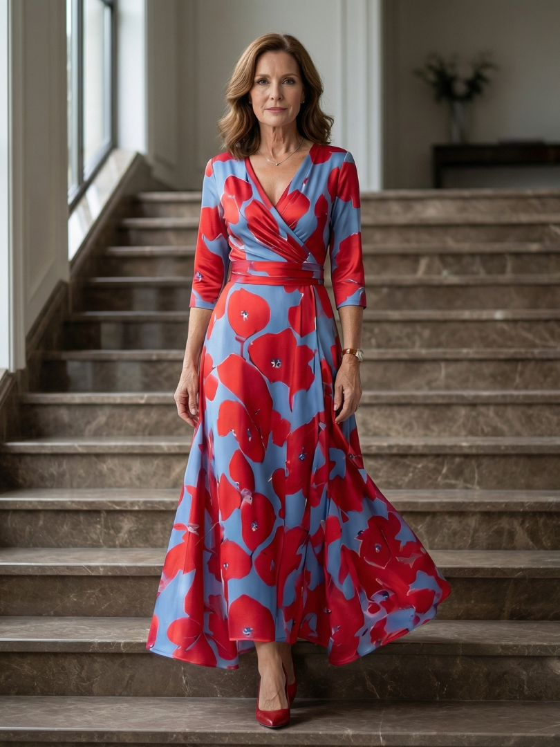 Celine | Rochie midi cu guler înfășurat