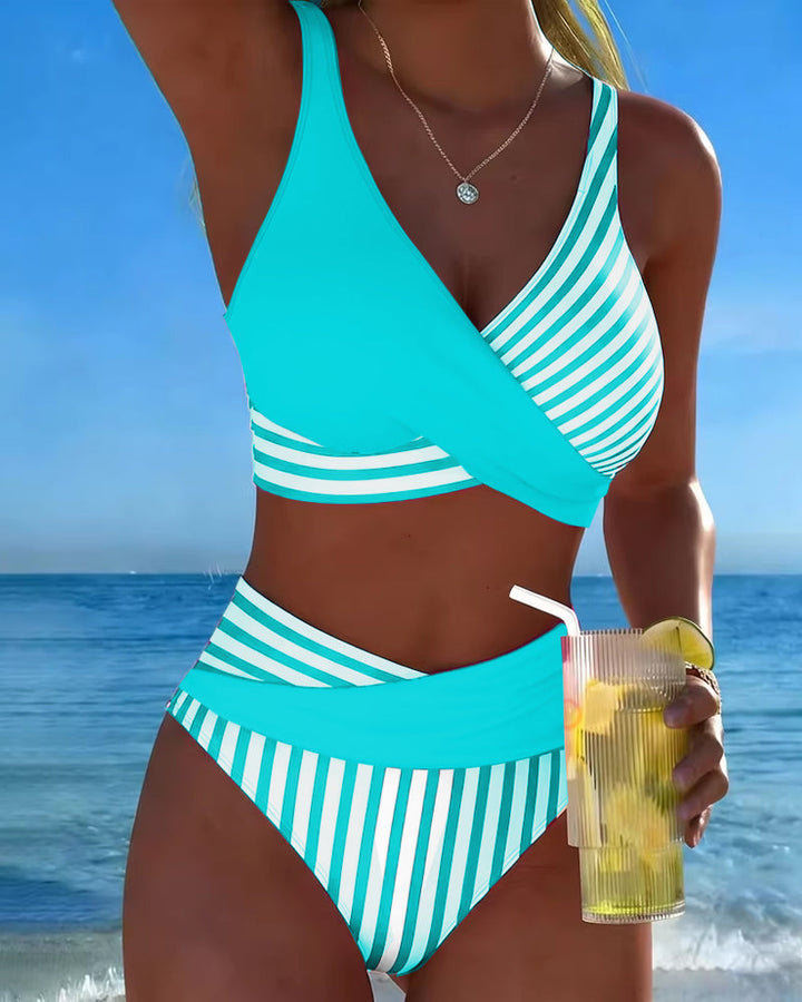 Giulia™ — Bikini cu dungi și decolteu încrucișat