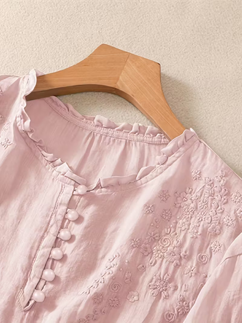 Éléna™ — Bluză elegantă brodată din amestec de in
